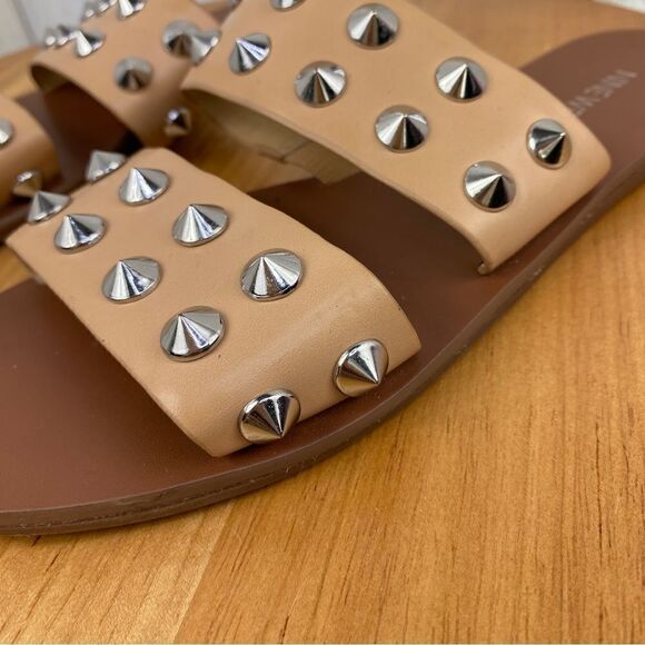 Nine West Brynli3 Studded Dual Strap Slide Sandals Tan Silver 7 - Picture 6 of 11